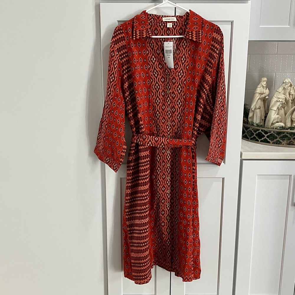 NWT Coldwater Creek Women's 24W Cinnabar Viscose Pocket Long Sleeve Midi Dress